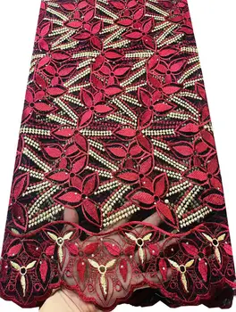 Африканские кружевные ткани 2023 Высококачественное кружево Нигерийский тюль Кружевная ткань Невеста Французская сетчатая кружевная ткань для платья ELL3284 Винное Золото