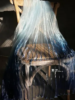 Ткань из лазерной органзы, голубая градиентная Водно-глянцевая пряжа, плиссированное платье, дизайнерская ткань для шитья своими руками, полиэстер, нейлоновый материал