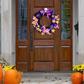 Дверной венок на Хэллоуин, 17,72 дюйма, страшный праздничный венок на Хэллоуин для осенних украшений, домашнего крыльца, костюмированных вечеринок на открытом воздухе в помещении