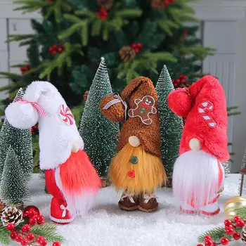 Рождественский гном Очаровательная Рождественская кукла-гном ручной работы, плюшевая шляпа, Леденцовая трость, пышная борода, настольное украшение для праздника