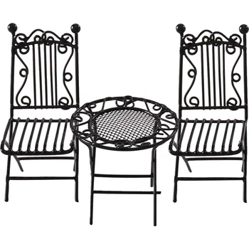 Мини-стол из кованого железа, стулья, Обеденные принадлежности, Миниатюрный Садовый декор для ужина