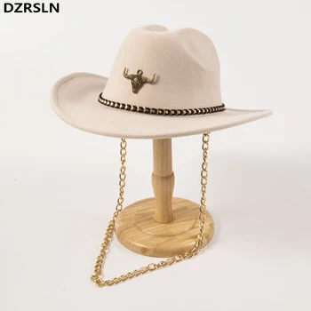 Новая зимняя повседневная ковбойская шляпа в стиле Вестерн Oxhead для женщин, роскошный дизайн, Винтажная мода, мужская фетровая кепка с широкими полями в стиле Панамы