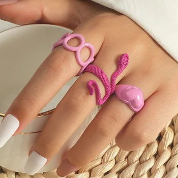 Набор металлических колец в виде розовой змеи в стиле Ins, с креативным модным шармом и небольшими дизайнерскими изделиями ручной работы.