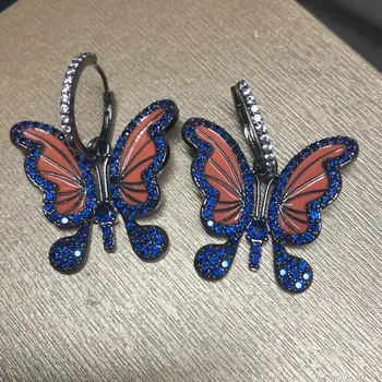 Двухцветная милая сине-оранжевая серьга-бабочка для женщин