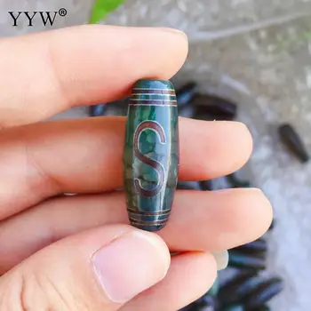 Темно-зеленый Натуральный Тибетский агат, бусины Дзи, 30 мм, камень овальной формы Для изготовления ювелирных изделий, Сделай сам, Ожерелье, браслет, Аксессуары, 1шт