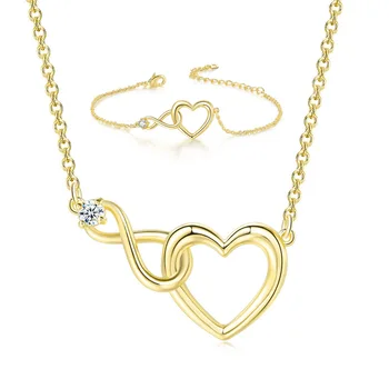 Наборы ювелирных украшений 2 в 1 Love Heart Unlimited 3A CZ, Позолоченный браслет-оберег, ожерелье-ошейник, Лучшие подарки для женщин на Рождество