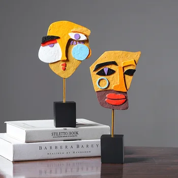 Креативный цвет человеческого лица из смолы, Европейская Абстрактная маска, Фигурки для интерьера, Аксессуары для украшения рабочего стола в домашнем офисе