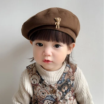 2023 Модные Зимние ковбойские Детские кепки-береты Элегантные кепки для маленьких девочек Однотонные винтажные шляпки-капоты
