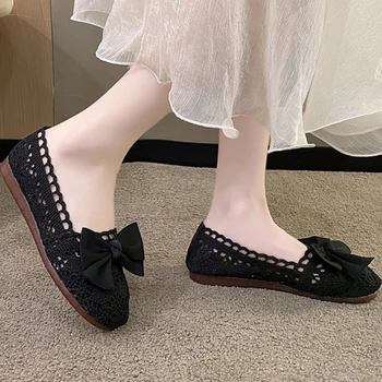 Модная женская обувь 2023 года; сезон весна-осень; женские туфли на плоской подошве из дышащей сетчатой ткани с круглым носком и узлом бабочки; Zapatillas De Mujer