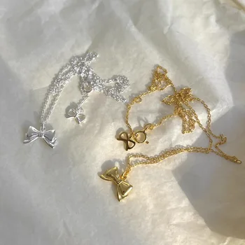 PANJBJ Ожерелье из стерлингового серебра 925 пробы с бантом для женщин и девочек Лаконичная мода Индивидуальность Ювелирные изделия Подарок на День рождения Прямая поставка