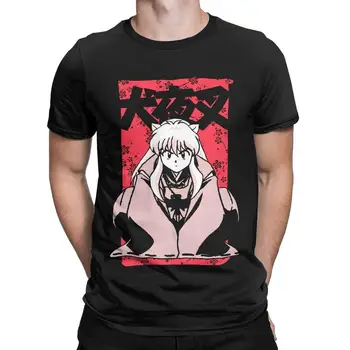 Винтажные мужские футболки Feudal Demon Inuyasha с круглым вырезом, хлопковые футболки с короткими рукавами из японского аниме, Классические топы