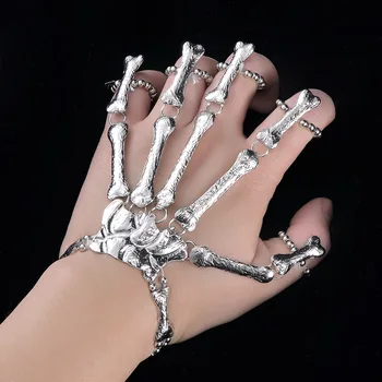 Новый панк-браслет на палец с черепом, Скелет, кости для рук, мужские гибкие браслеты для Unixse, Подарки для вечеринки в честь Хэллоуина, Готика