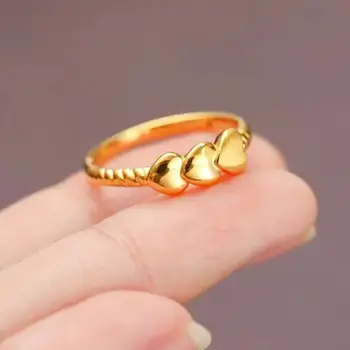 Кольцо из Чистого Желтого Золота 24K С Золотым Сердечком 999 Пробы Для Женщин