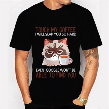 Футболки с Сердитым котом, Топы, Прикоснись к Моему Кофе, Я Так сильно тебя шлепну, Графическая футболка, Модная футболка в стиле Харадзюку, Уличная Одежда, Забавная футболка