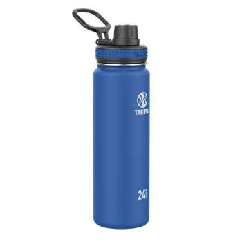 Темно-синяя и черная бутылка для воды с двойными стенками и вакуумной изоляцией из нержавеющей стали с широким горлышком и откидной крышкой на 24 унции
