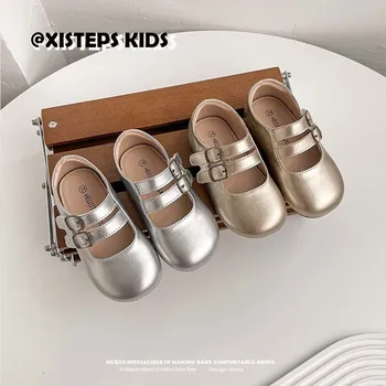 Кожаные модельные туфли для маленьких принцесс для девочек, элегантные детские лоферы в стиле 