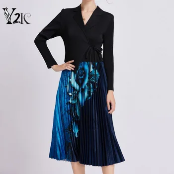 Одежда Y2K, осенне-весенние тонкие женские платья с надрезом, новинка для женщин, французское винтажное платье с цветочным принтом, vestidos mujer