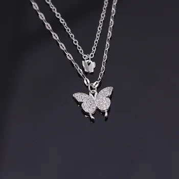 Двухслойное ожерелье-бабочка со сверкающими бриллиантами и модными вставками, излучающее роскошь и ощущение высокого класса, универсальное и разноплановое