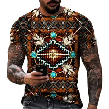 Мужская брендовая футболка с короткими рукавами, Рубашка с 3D-принтом в Ретро-индийском стиле, Harajuku, Персонализированная мода, Круглый вырез, Короткий рукав