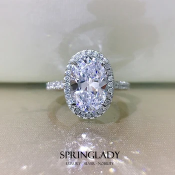 SpringLady Classic Серебро 925 пробы 8*12 мм Овальной огранки с Высокоуглеродистыми бриллиантами, Драгоценный камень, Обручальное кольцо, изысканные ювелирные изделия