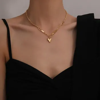 Ожерелье с подвеской в виде сердца золотого цвета для женщин, новый тренд, цепочка для ключиц для девочек, праздничные подарки