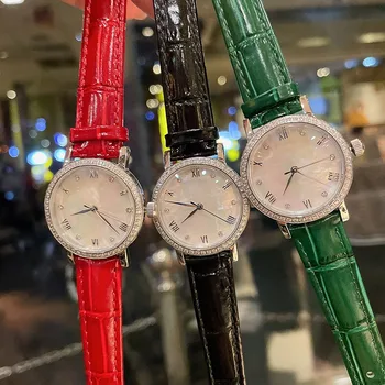 Высококачественные женские часы L-33 с круглой инкрустацией бриллиантами и ремешком из воловьей кожи, простые и неброские, демонстрирующие чарующий шарм