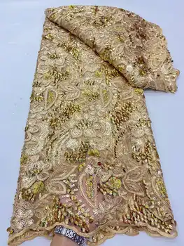 НОВАЯ 3D ЗОЛОТАЯ Африканская кружевная ткань 2023 года, Высококачественная Вышитая Нигерийская Французская Кружевная ткань, 5 Ярдов Женского свадебного платья для вечеринок
