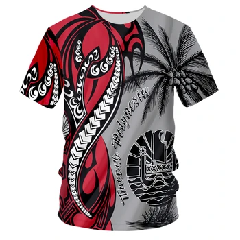 Мужская футболка с 3D-принтом Polynesian Tahiti, повседневная рубашка с короткими рукавами и круглым вырезом, удобный гавайский топ оверсайз, летний тр