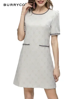 BURRYCO 2023 Новое летнее женское платье Богини в повседневном стиле с круглым вырезом и коротким рукавом в горошек