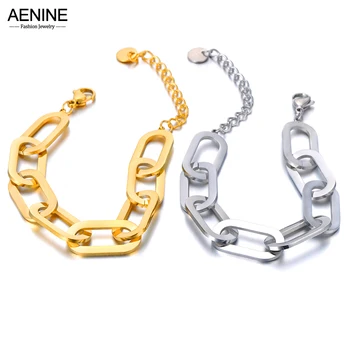 AENINE Хип-хоп/Рок 18-Каратный Позолоченный Геометрический браслет из нержавеющей стали для женщин, преувеличенные ювелирные изделия из звеньев цепи AB23017