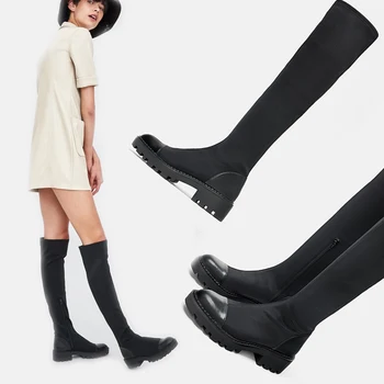 Женские сапоги до колена с носками 2023, сапоги выше колена, зимние сапоги на платформе из тонкой эластичной ткани, женская сексуальная женская обувь на платформе
