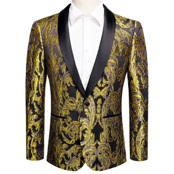 Желтый, фиолетовый, Черный Жаккардовый мужской костюм с цветочным рисунком, смокинг с воротником-шалью, блейзеры, куртка, пальто, платье жениха для свадебного бизнеса