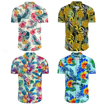 Летние новые мужские гавайские рубашки, рубашки с цветочным рисунком, повседневные пляжные рубашки на пуговицах для мужчин, рубашка оверсайз, рубашка с принтом camisa hawaiana