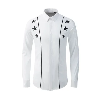 Высококачественные Роскошные ювелирные изделия из 100% хлопка с вышивкой, рубашки с длинными рукавами, приталенные рубашки для мужчин