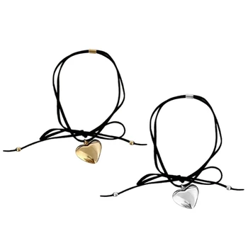 Модное ожерелье с подвеской в виде сердца, Регулируемое колье с бантом, Цепочка для галстука на шею, Ювелирные изделия, Элегантное ожерелье с цепочкой на ключицу