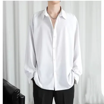 Мужские рубашки Эластичная рубашка из ледяного шелка с длинным рукавом на пуговицах, Дышащая стрейчевая блузка