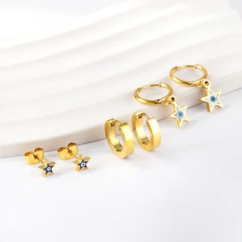 3 пары металлических сережек-колец в виде звездочек, Геометрические серьги-кольца, Ювелирные наборы, Золотые, Серебряные серьги-подвески Для женщин, подарок