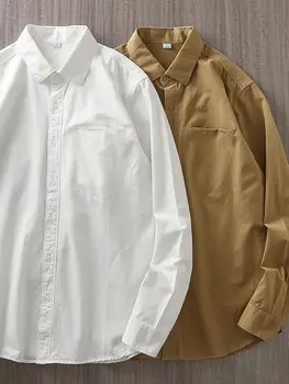 Американская рубашка с длинными рукавами, мужская весенне-осенняя хлопковая свободная повседневная однотонная белая рубашка с лацканами в стиле ретро
