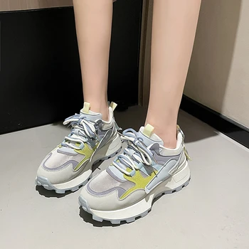 Осенние новые модные женские кроссовки на платформе, уличная противоскользящая Износостойкая Дышащая женская обувь для ходьбы и бега 2023 г.