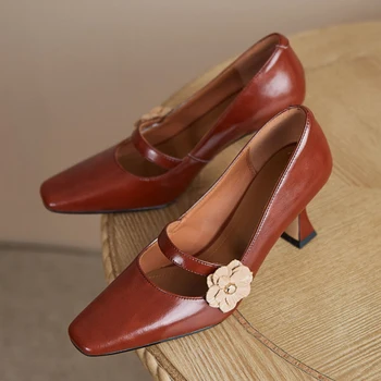 Осенние новые женские пикантные туфли на высоком каблуке с цветочным узором, брендовые сандалии 2023, дизайнерские вечерние туфли с квадратным носком, туфли-лодочки, модельная женская обувь