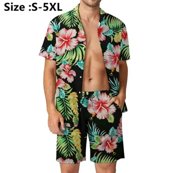 2023 Комплекты мужских повседневных шорт из двух предметов с 3D принтом, мужские гавайские рубашки с коротким рукавом и пляжные шорты, комплекты мужской летней одежды