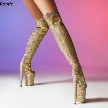Rontic/ Новые женские Зимние Ботфорты выше колена, блестящие ботинки на очень высоком каблуке С круглым носком, красивая золотисто-красная обувь для косплея, размер США 4-10,5