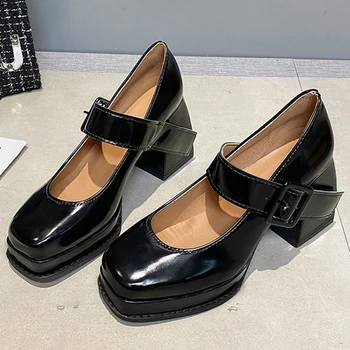 2023 Новые осенне-зимние женские туфли Mary Jane на высоком каблуке, черные кашемировые маленькие кожаные туфли в стиле ретро