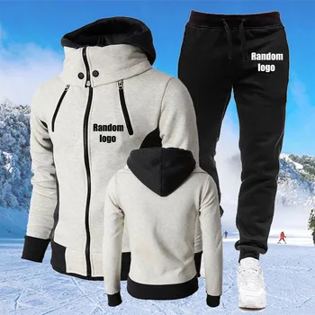 Логотип Costom, Зимняя мужская теплая куртка, Спортивная одежда, Ветрозащитные толстовки на молнии, мужская толстовка + спортивные штаны, костюм, 2 комплекта спортивных костюмов
