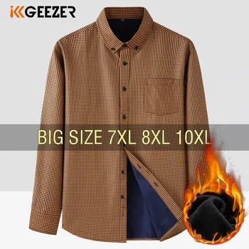 Мужская рубашка в клетку из флиса с длинным рукавом осень-зима плюс размер 6XL 7XL 8XL 10XL оверсайз теплая 2023 формальная фланелевая толстая высокого качества