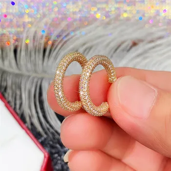 Новые серьги-кольца с кубическим цирконием для женщин, серьги-кольца золотого цвета, Обручальные свадебные модные украшения 2023 года