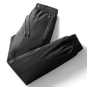 2023 Новые мужские Зимние пуховые брюки, утепленные Теплые брюки, мужские Повседневные Свободные Уличные ветрозащитные Водонепроницаемые мужские хлопчатобумажные брюки