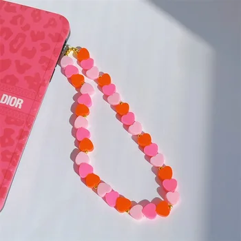 Очаровательная и милая розовая градиентная мягкая керамическая цепочка для мобильного телефона в форме сердца, женский телефон с защитой от потери шнурка, женские украшения