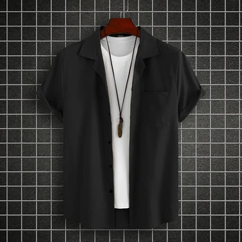 2023 Новые мужские рубашки с коротким рукавом, повседневные Свободные блузки в японском стиле, однотонный кардиган, мужская одежда