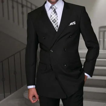 Классические мужские костюмы с отворотом, Двубортный однотонный комплект из 2 предметов, деловые Повседневные Официальные Свадебные костюмы для мужчин Slim Fit